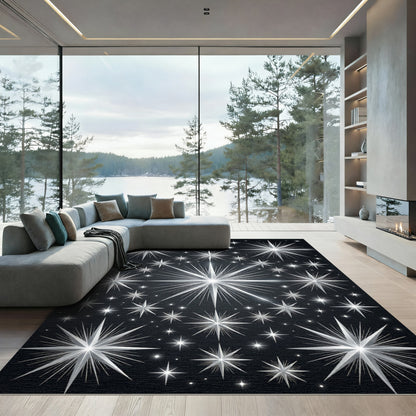 Celestial Silver Starry Midnight Sky Rug