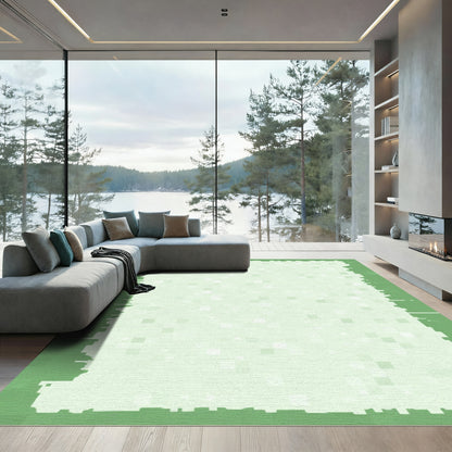 Soft Green Square Pixelated Border Rug