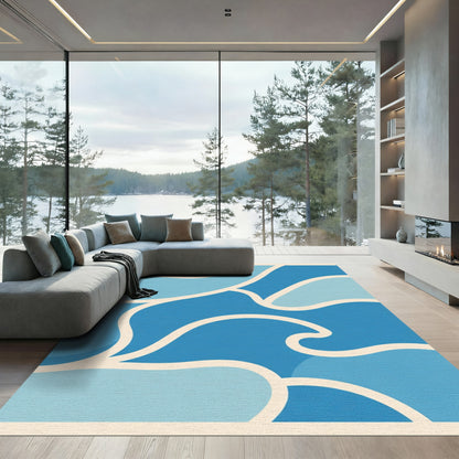 Aqua Ocean Waves Abstract Rug