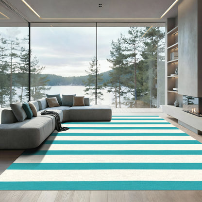 Bold Teal and Cream Stripe Rug