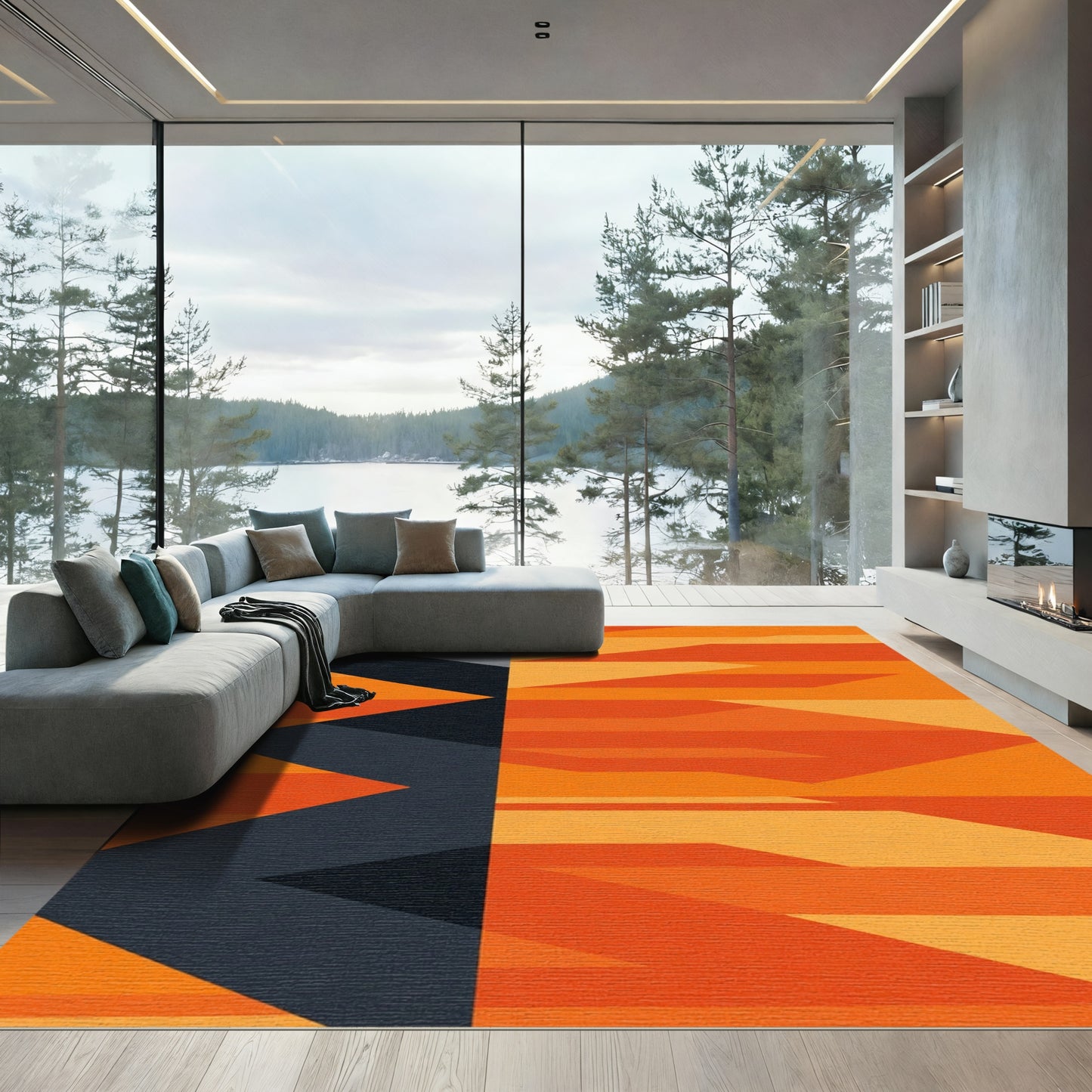 Bold Geometric Stripes Orange Rug