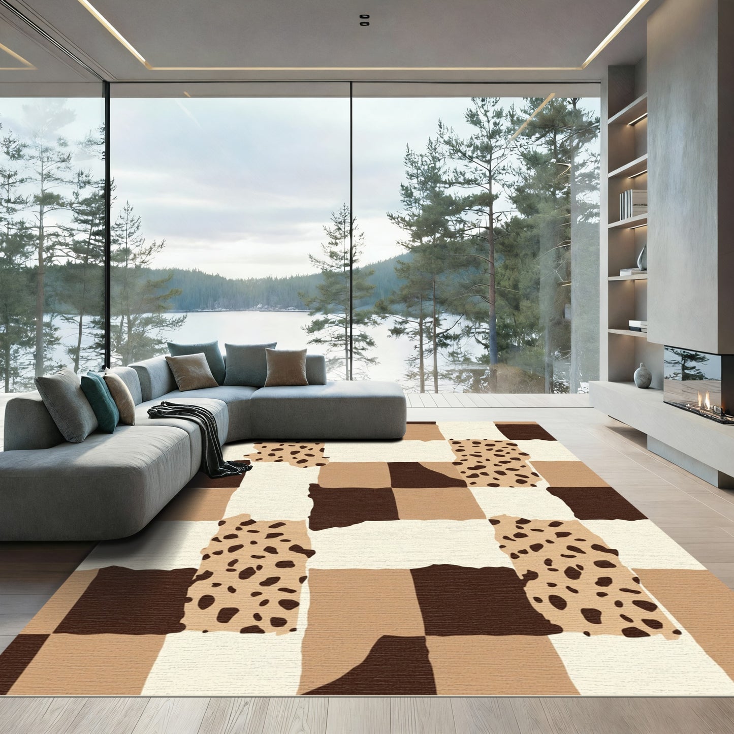 Earthy Tone Patchwork Animal Print Rug