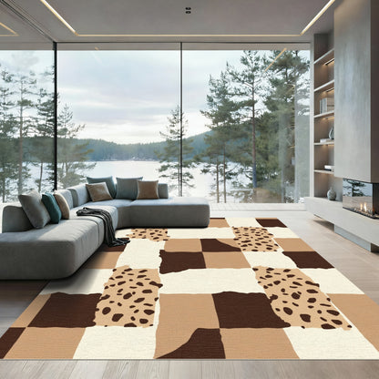 Earthy Tone Patchwork Animal Print Rug