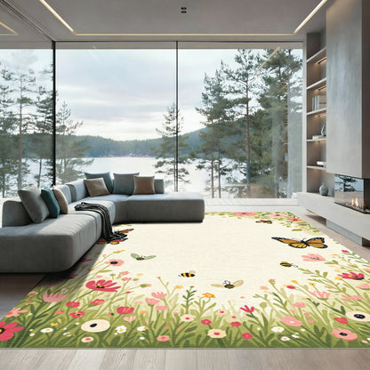 Whimsical Garden Butterflies and Bees Rug