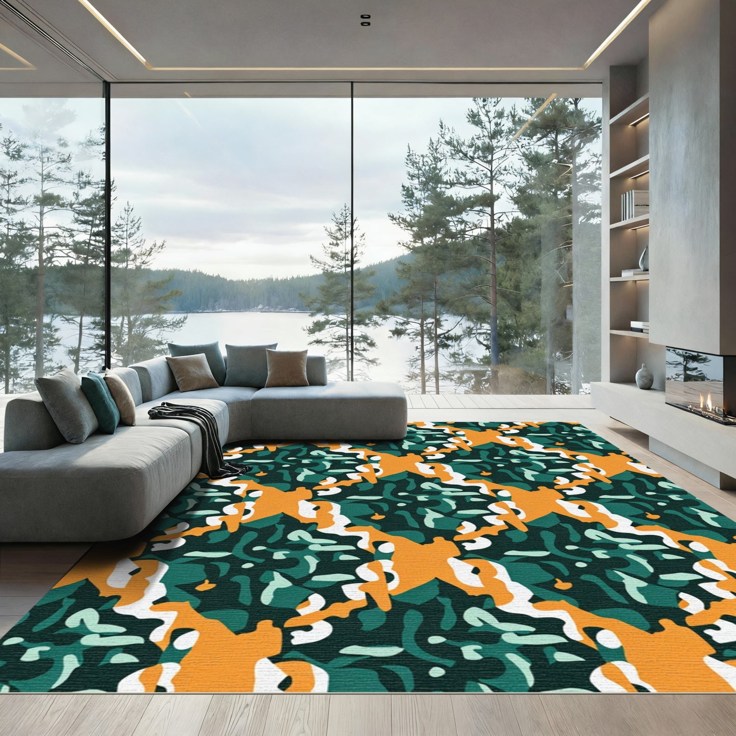 Abstract Orange White Teal Organic Forms Rug
