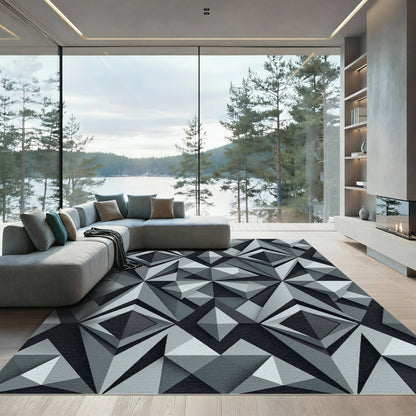 Modern Monochrome Geometric Diamond Sculpture Rug