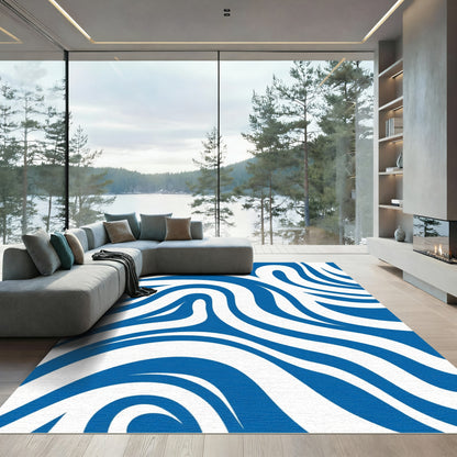 Vibrant Blue White Swirling Lines Rug