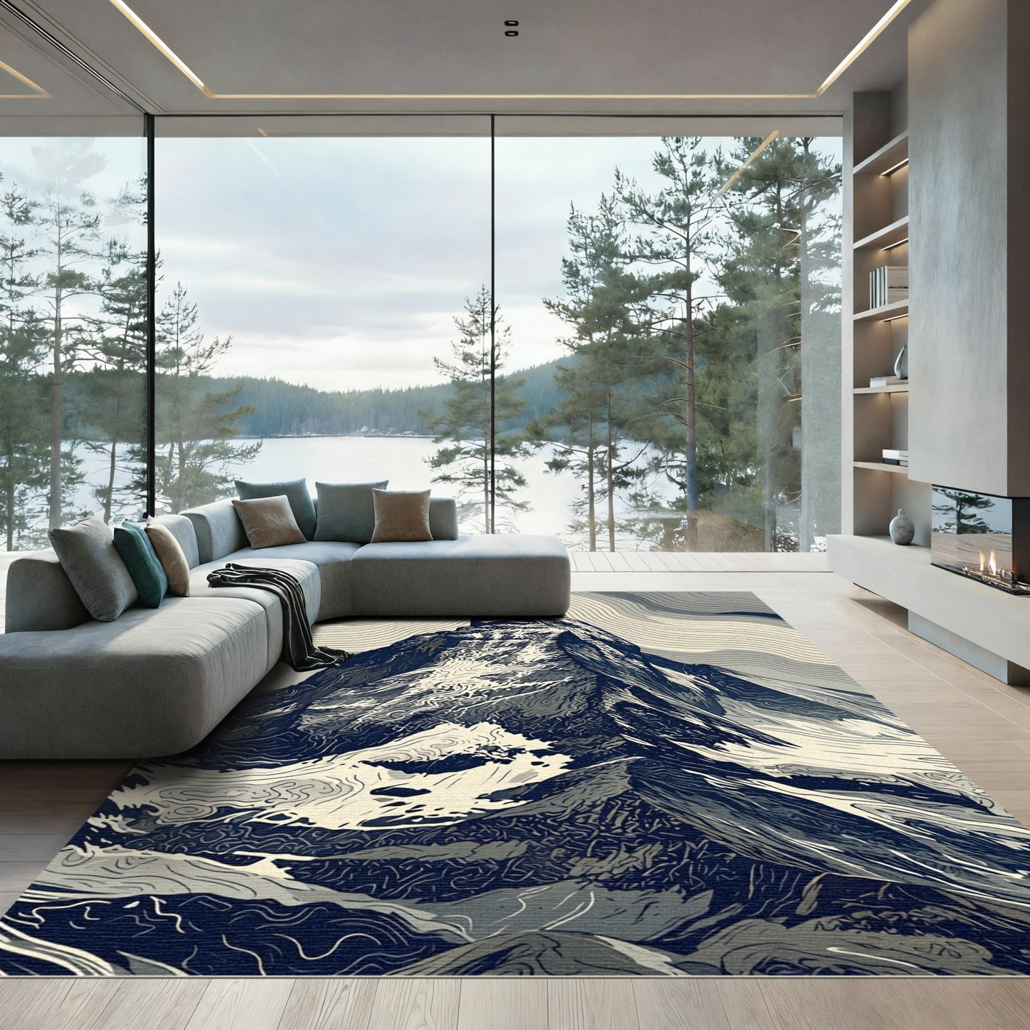 Monochromatic Alpine Mountain Contour Peak Rug