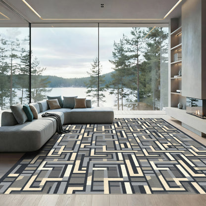 Geometric Beige Gray Lines Rug