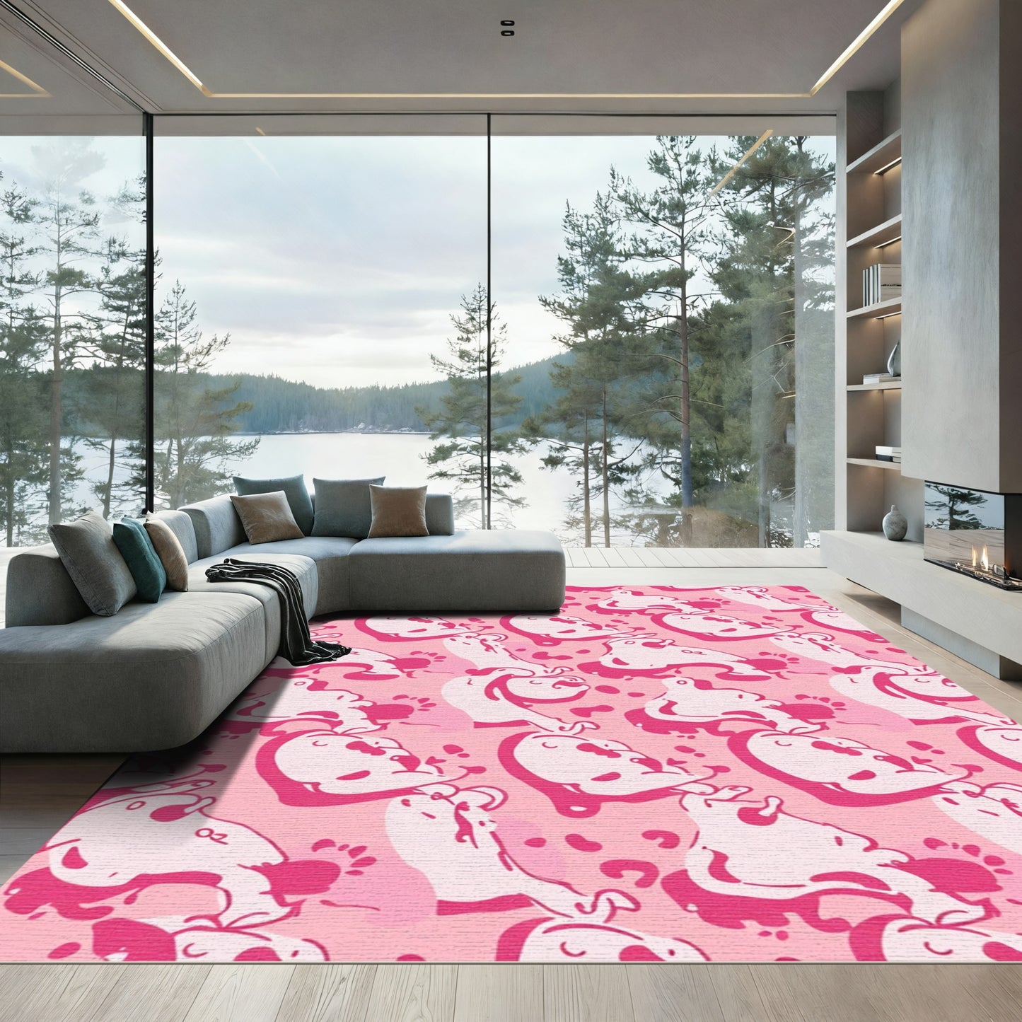 Fuchsia Pink Cute Animal Abstract Rug