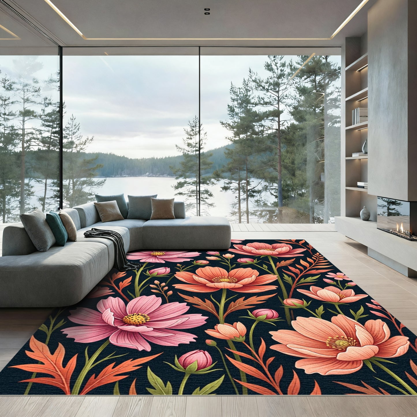 Ethereal Pink Cosmos Floral Garden Rug