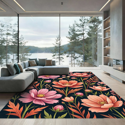 Ethereal Pink Cosmos Floral Garden Rug