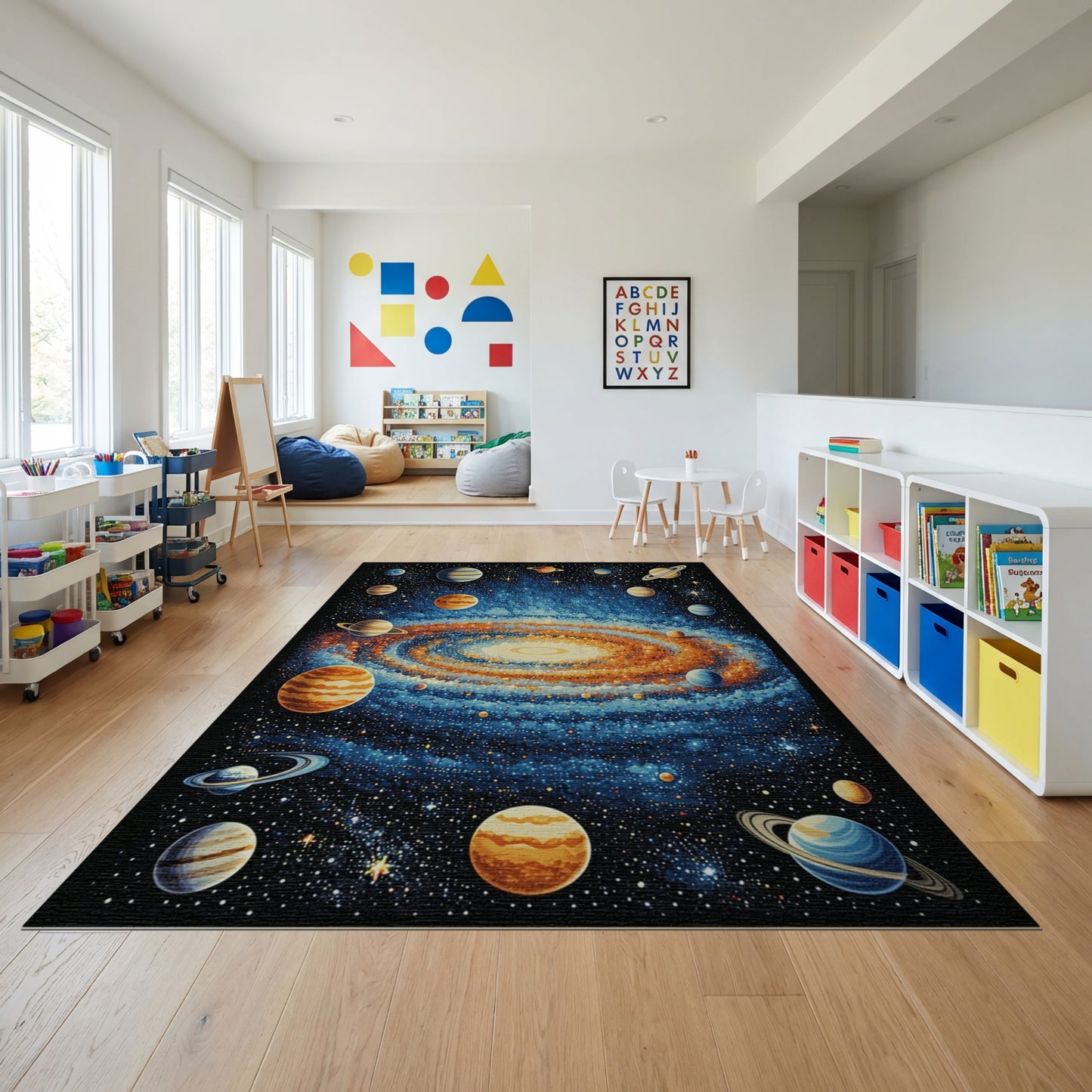 Vibrant Cosmic Spiral Galaxy Planets Rug