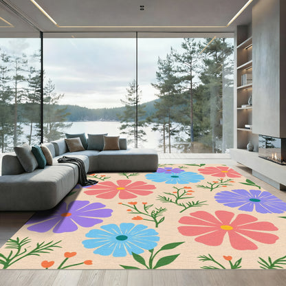 Whimsical Floral Meadow Pink Blue Purple Rug
