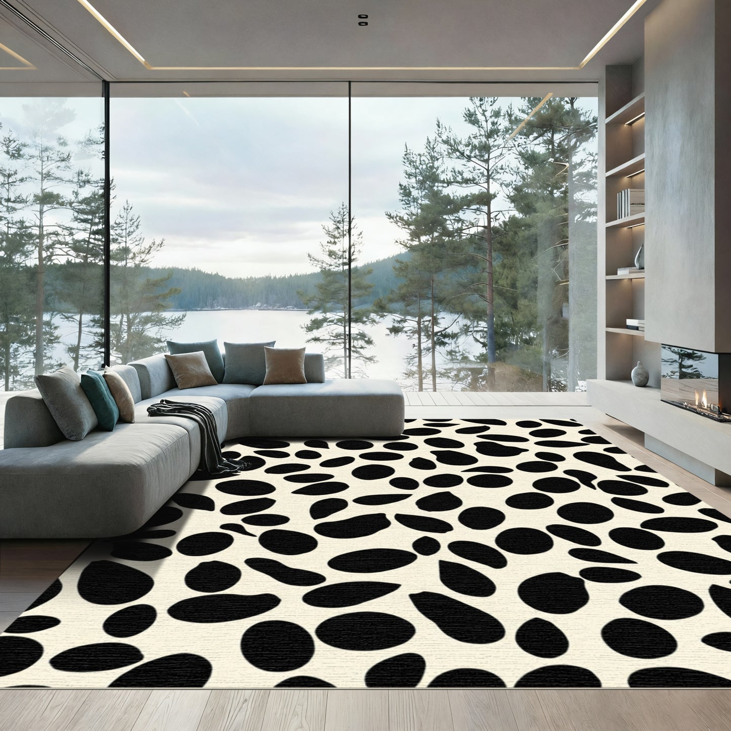 Beige Black Pebble Scatter Rug