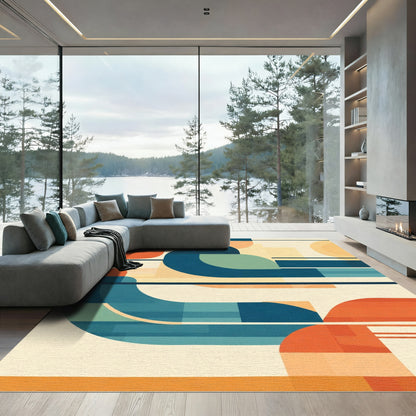 Modern Abstract Geometric Teal Orange Rug