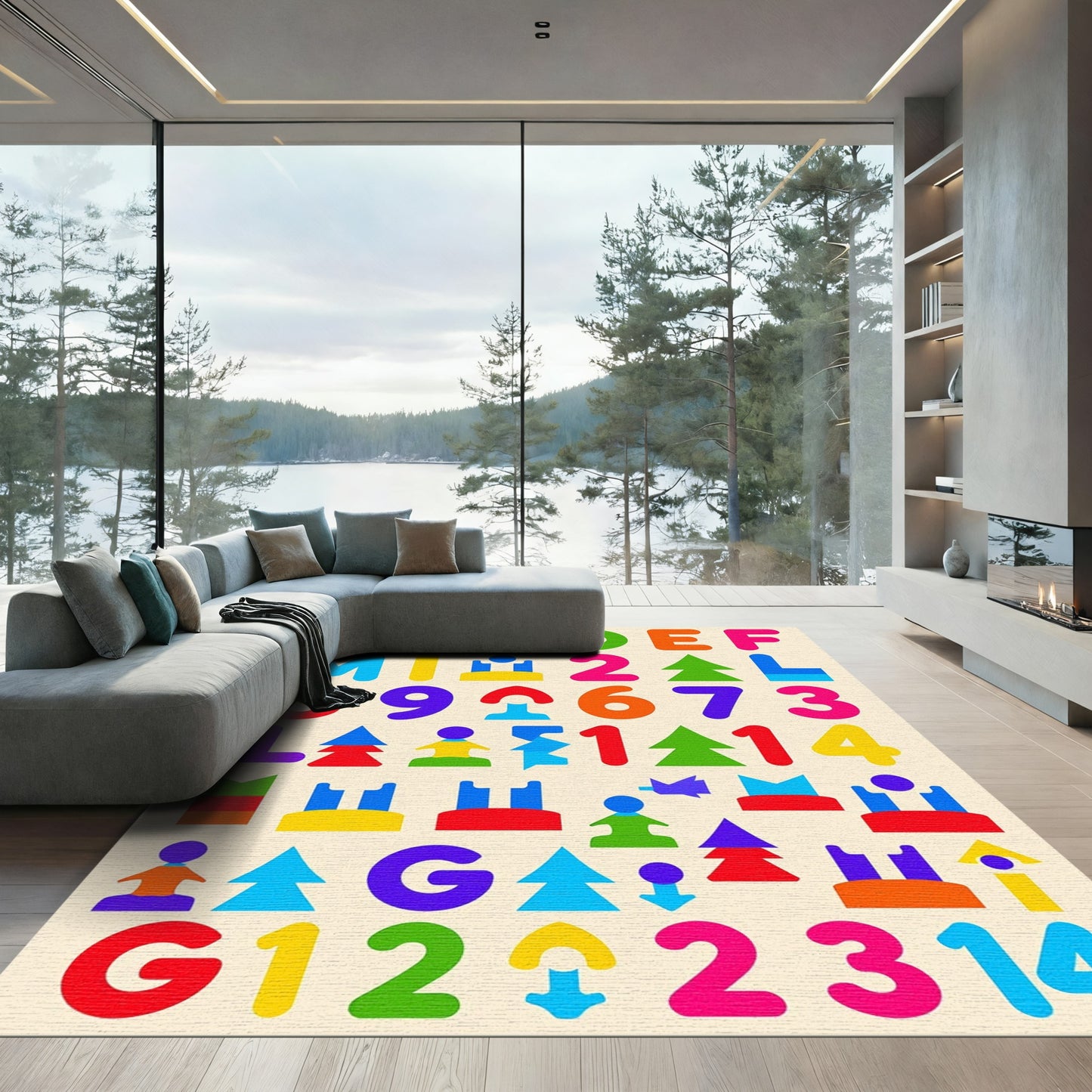 Colorful Alphabet Numbers Geometric Shapes Rug