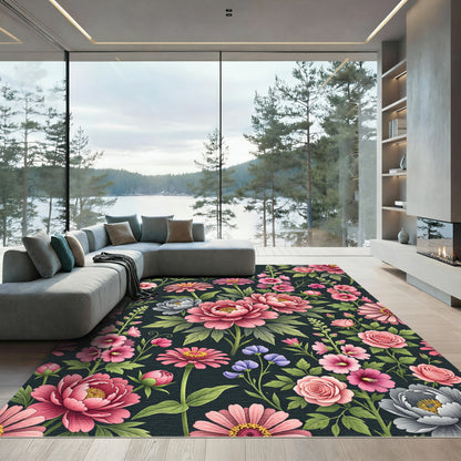 Elegant Pink Floral Botanical Garden Rug