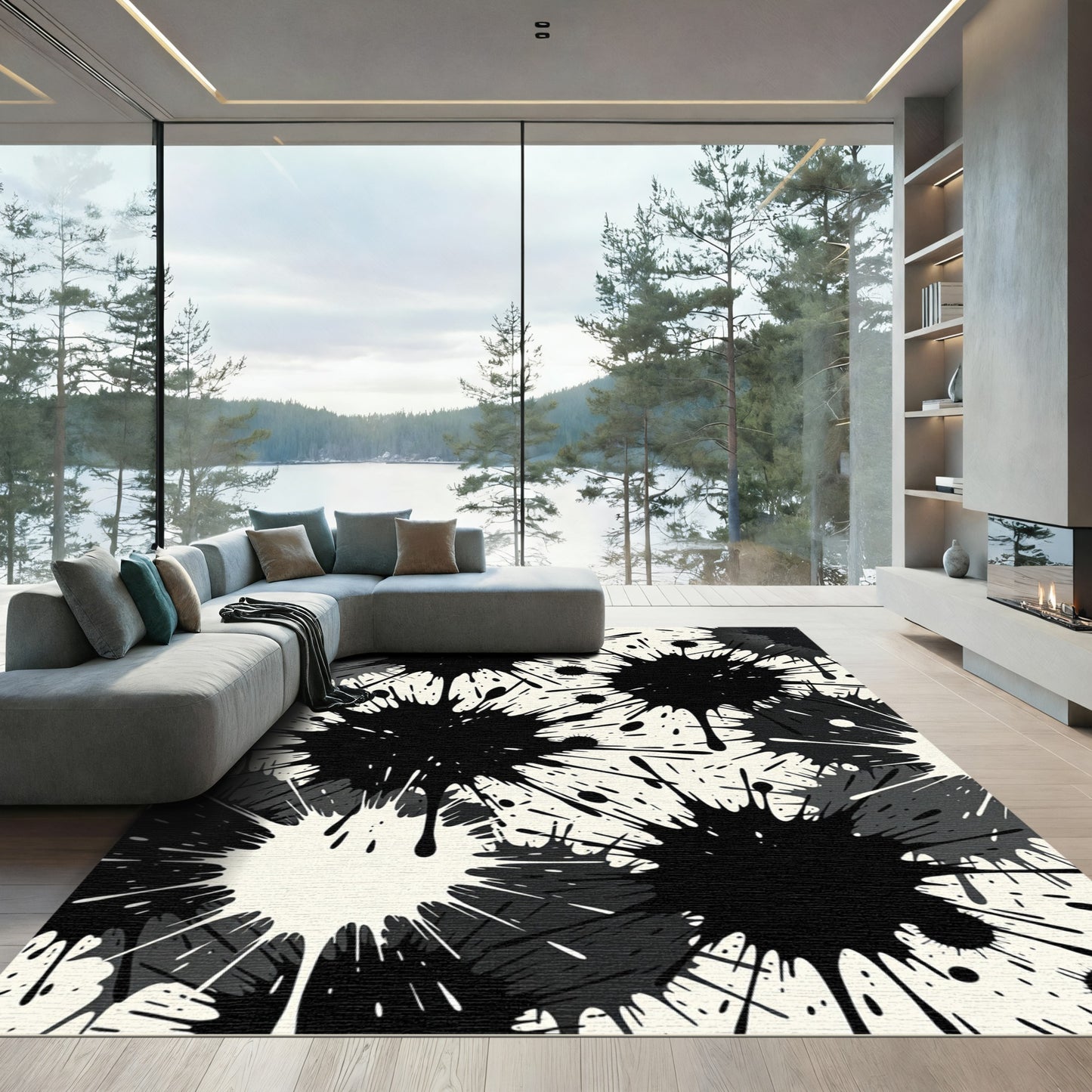 Bold Black Splatter Abstract Rug