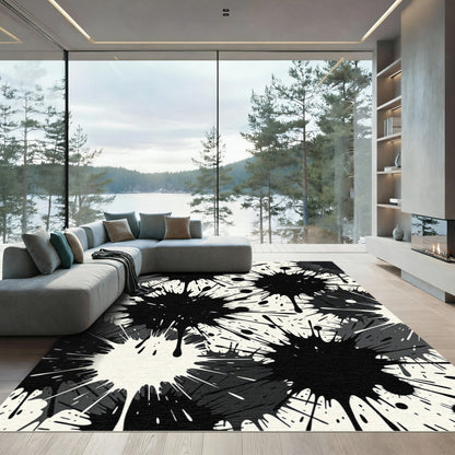 Bold Black Splatter Abstract Rug
