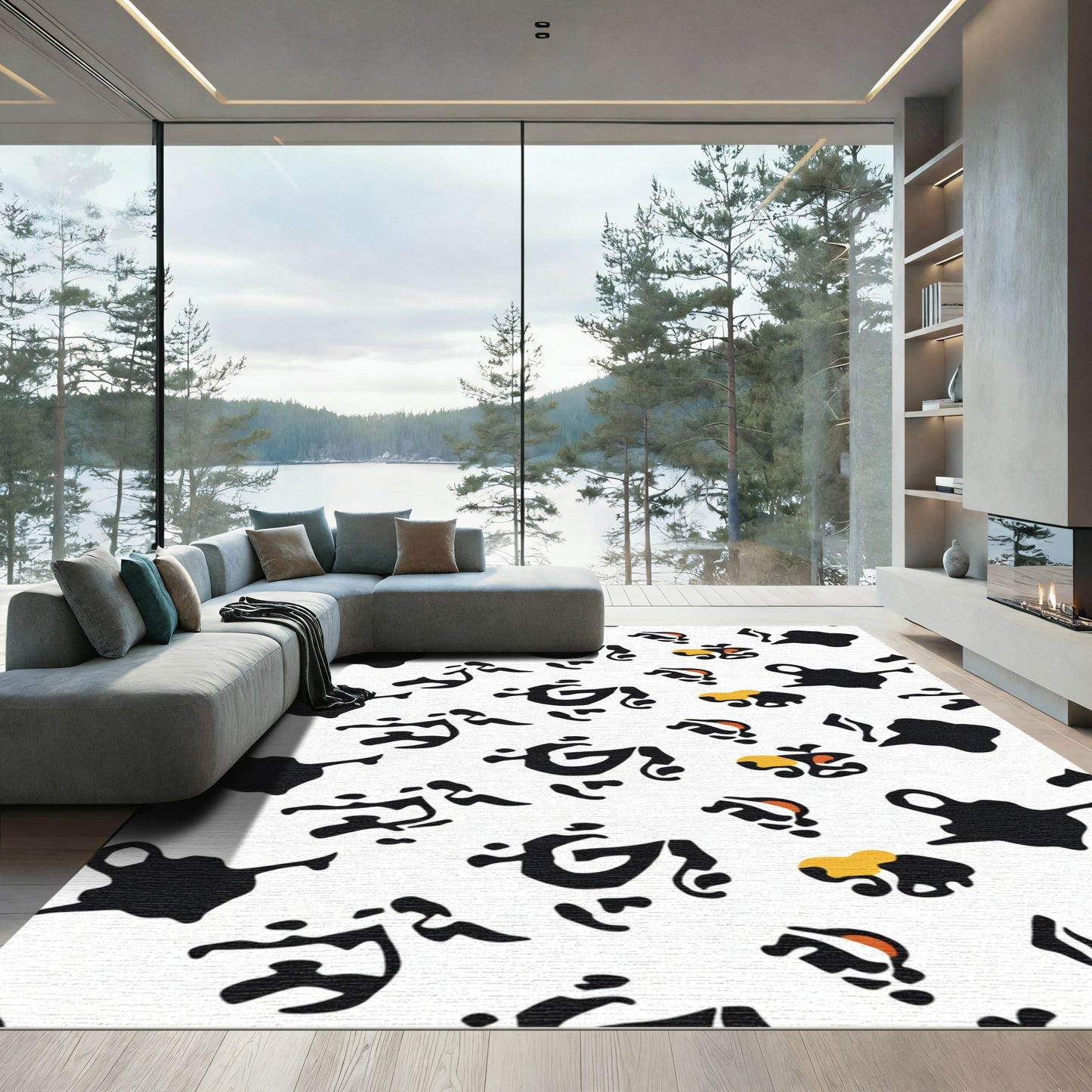 Playful Black White Amber Spot Rug