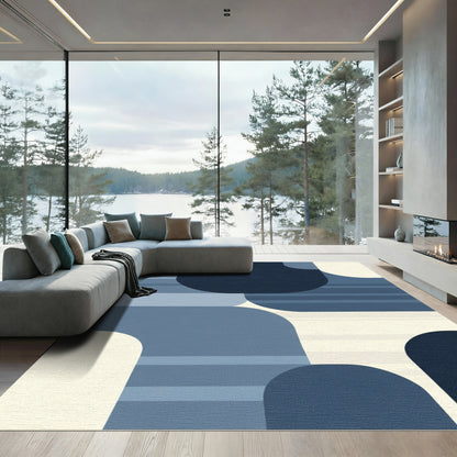 Modern Navy Blue Rounded Shapes Rug