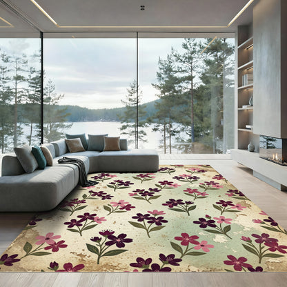 Dark Plum Pink Floral Sprigs Rug