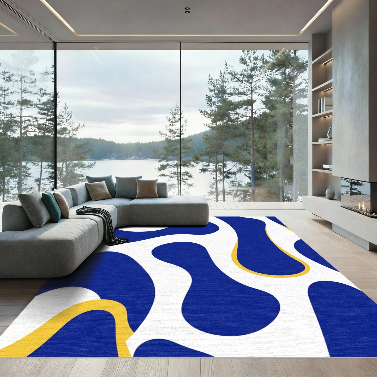 Bold Cobalt Amoeba Flow Rug