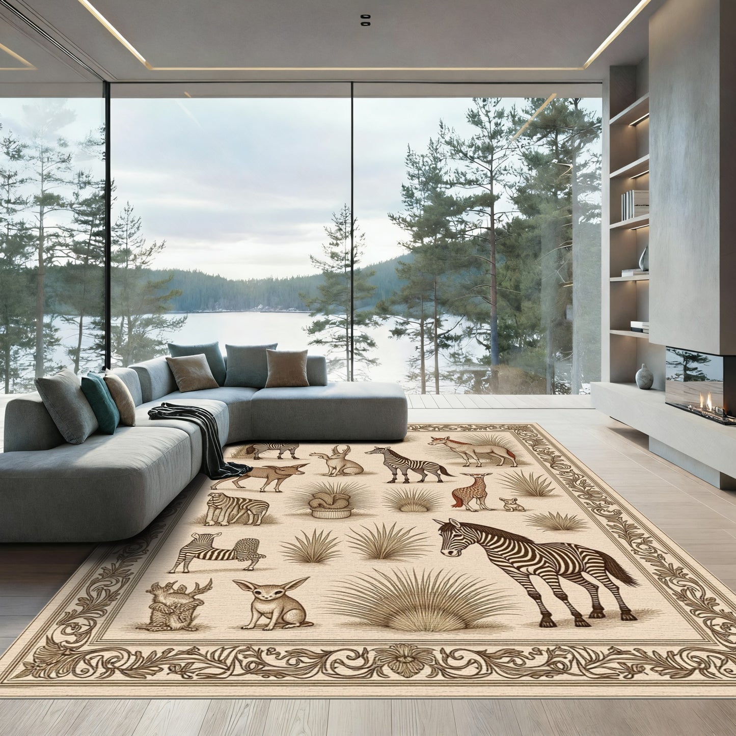 Earthy Tones Safari Animals Vignette Rug