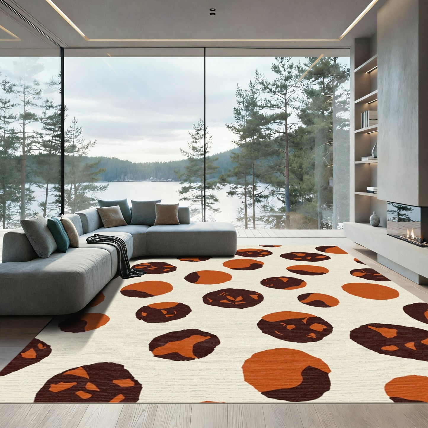 Rust Ochre Abstract Polka Dot Rug