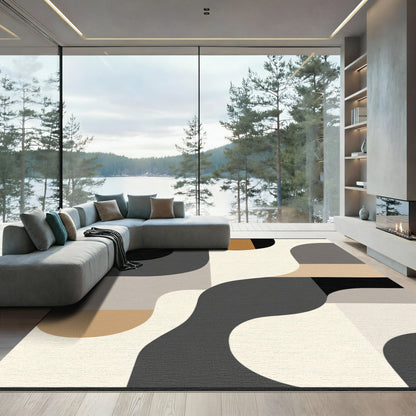 Abstract Terracotta Black Shapes Rug