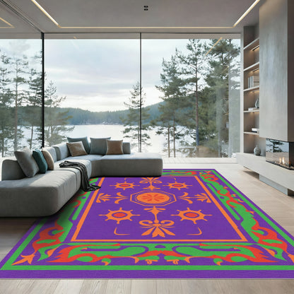 Purple Orange Green Medallion Border Rug