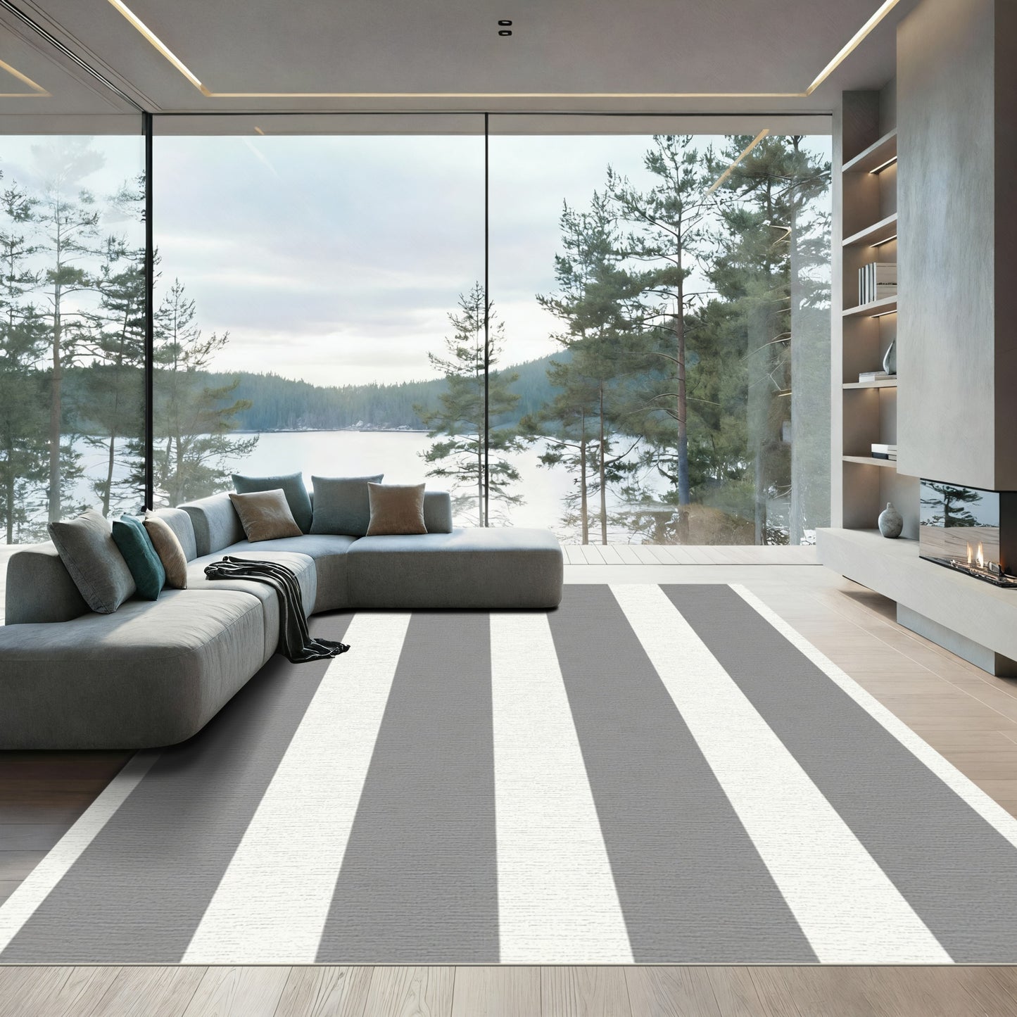 Classic Gray White Stripe Rug