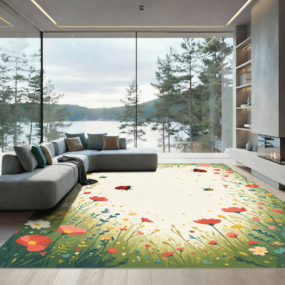 Whimsical Wildflower Meadow Ladybugs Bees Rug