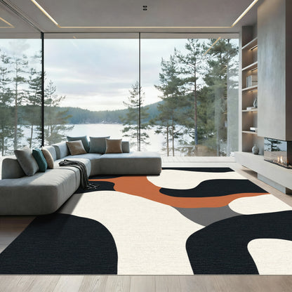 Abstract Terracotta Black Cream Harmony Rug