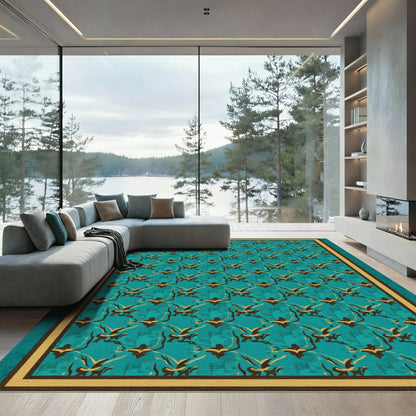 Emerald Aqua Bird Motif Rug