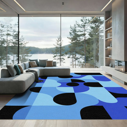 Abstract Blue And Black Geometric Abstraction Rug
