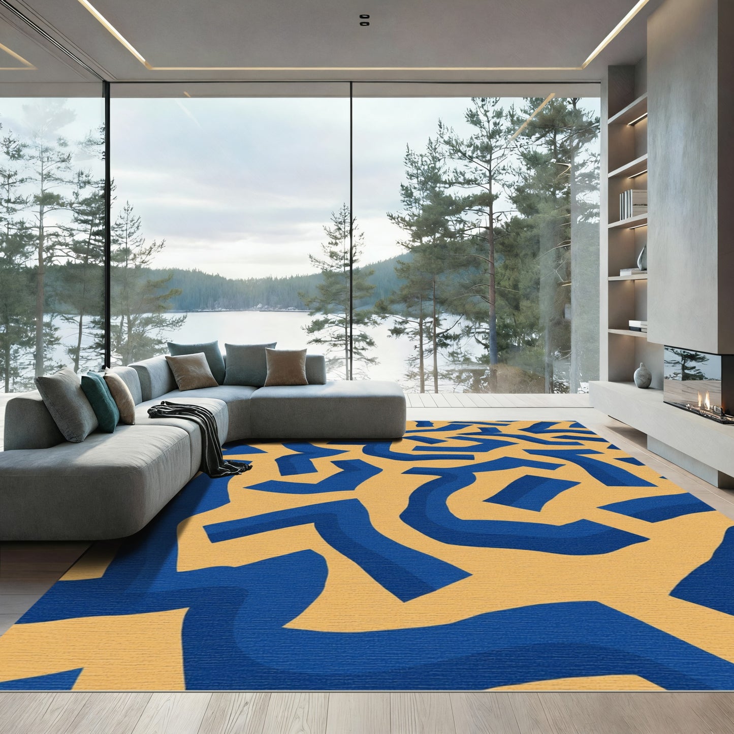 Bold Blue Abstract Land Rug