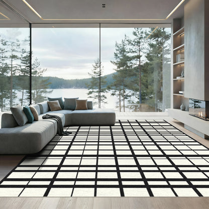 Modern Black Grid Stripe Rug