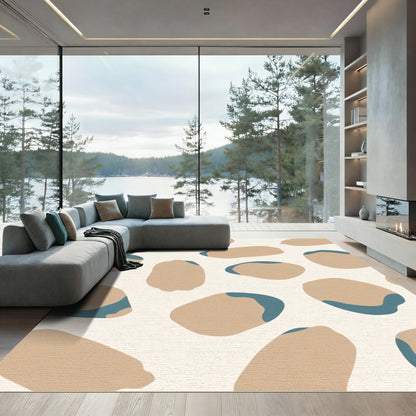 Neutral Tan Blue Abstract Forms Rug