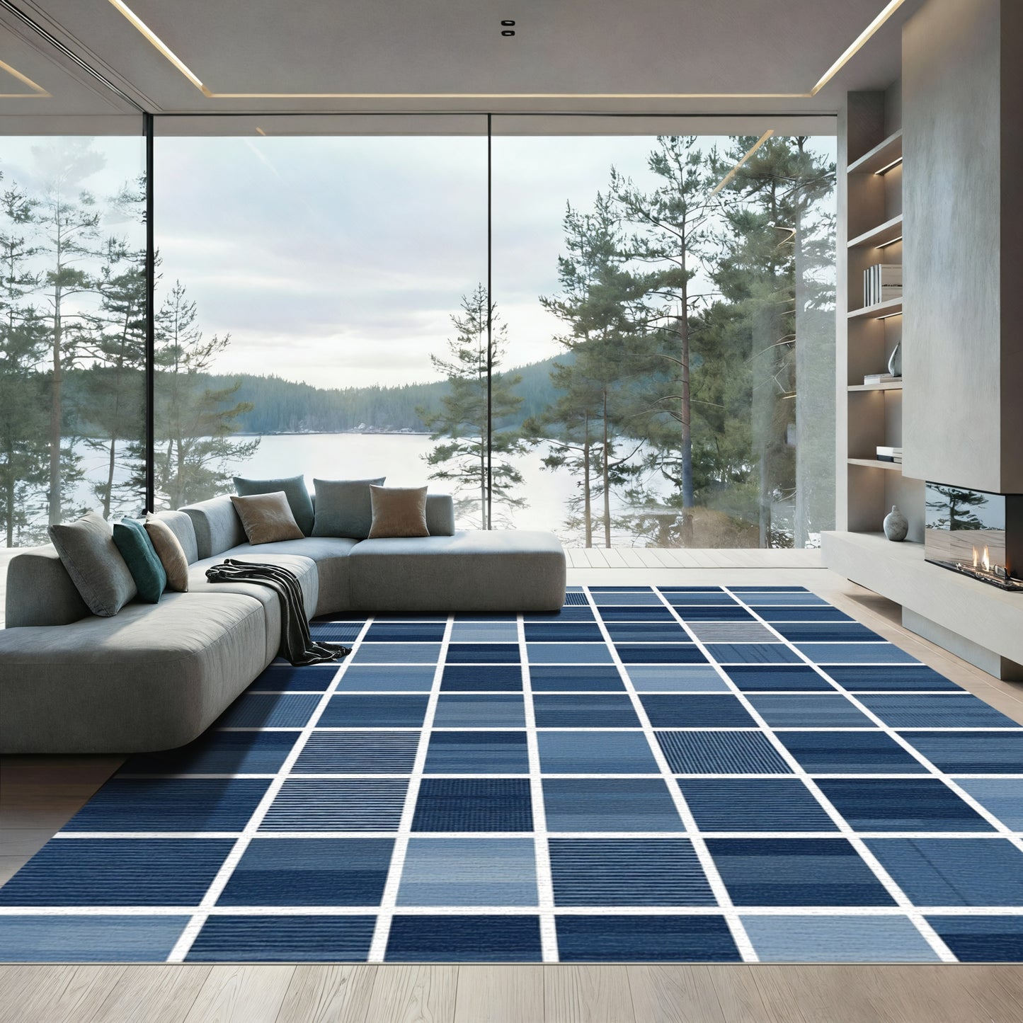Diverse Blue Gradient Stripes Rug