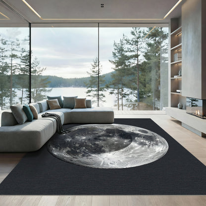 Luminous Monochrome Lunar Surface Orb Rug