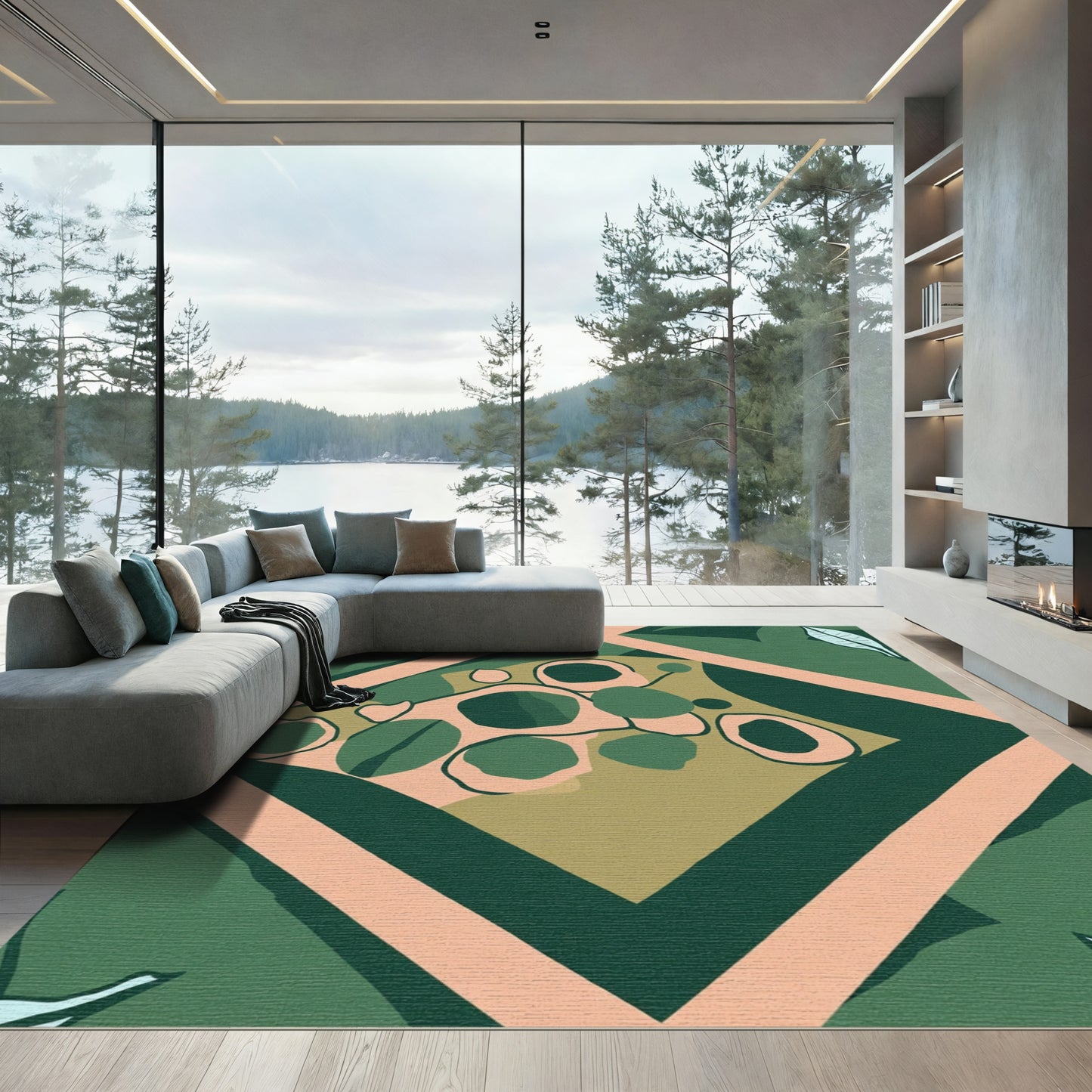 Earthy Abstract Geometric Diamond Rug