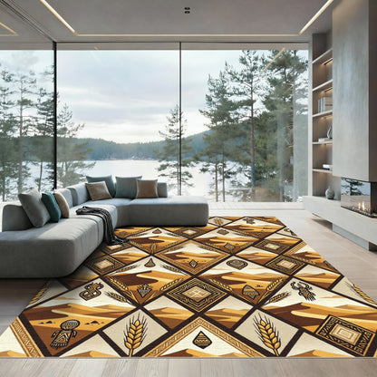 Earthy Desert Diamond Wheat Geometric Rug