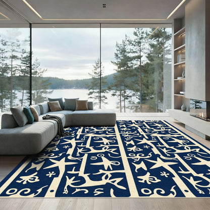 Coastal Ivory Navy Abstract Figures Rug