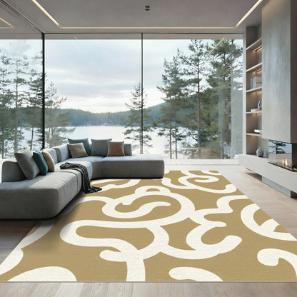 Cream Swirl Brushstroke Gold Rug