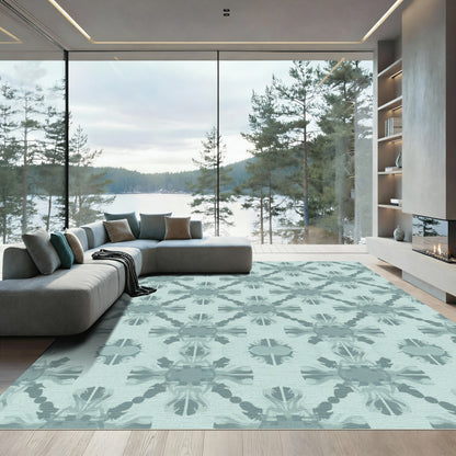 Pale Teal Abstract Medallion Quilt Rug