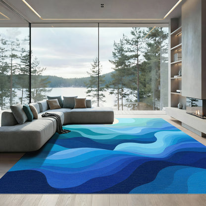 Vibrant Blue Ocean Waves Abstraction Rug