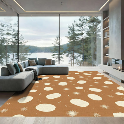 Earthy Ochre Abstract Spots Stars Rug