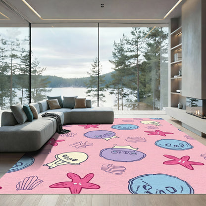 Pink Cartoon Sea Creatures Starfish Rug
